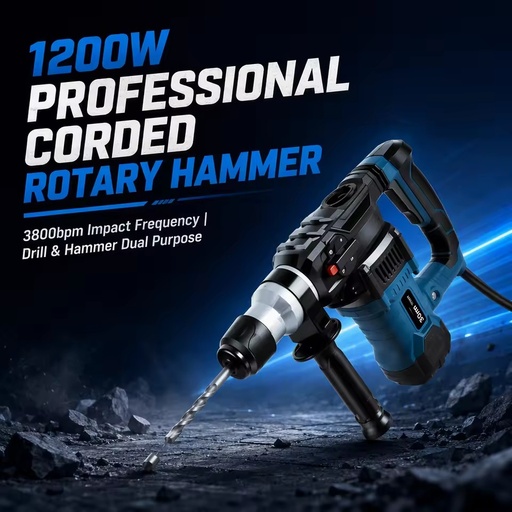Dual Use Corded Rotary Hammer Power Drill 1200 Watts SDS Plus Industrial Smasher Concrete Demolition Breaker Wall Renovation