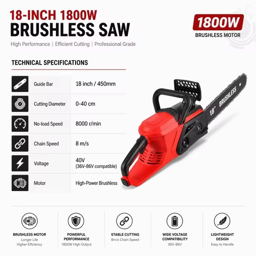 Customizable 16 18 20 Inch Chainsaw Support 36-86V External Battery Performance Rechargeable Industrial Cutting Wood Gear