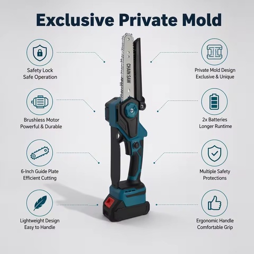 6 8 10 Inch Brushless Cordless Chainsaw 21V 850W High Power Electric Saw Wood Cutting Handheld Portable Mini Pruning