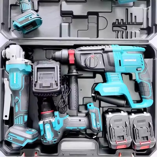 18V Brushless Cordless 4 In 1 Power Tool Combo Kit Rotary Hammer Angle Grinder Electric Drill Impact Wrench Lithium