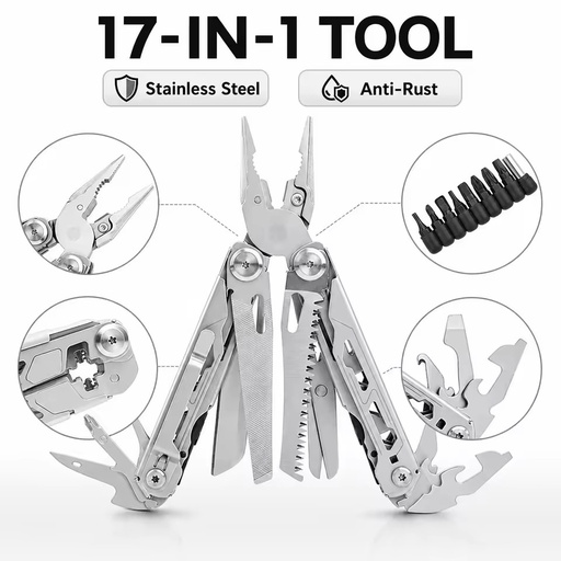 17 in 1 Stainless Steel Multi Function Outdoor Camping Portable Rust Proof Screwdriver Wire Cutter Multi Tool Pliers