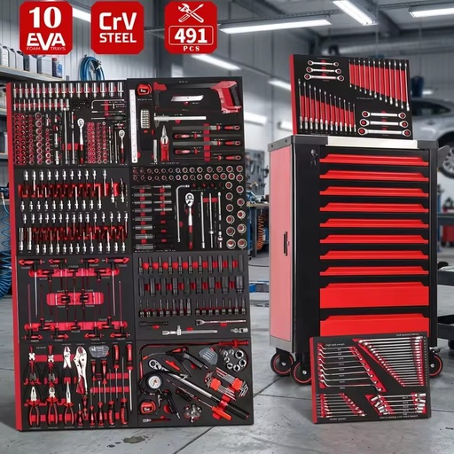 491pcs Tool Cabinet Trolley Rolling Tool Chest Set Mechanic Hand Tools Kit for Workshop Garage Repair