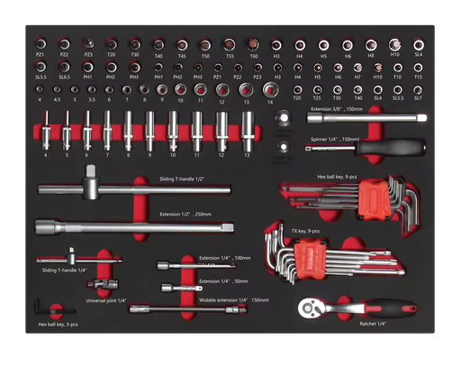 SKY HAMMER 121PCS Deep Socket Ratchet Handle Wrench Tool Set OEM for Auto Repair Tool Cabinet Troelly Tray with 3-Year Warranty