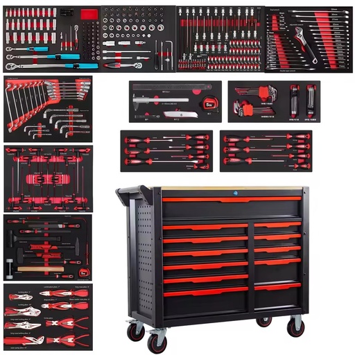 Mechanic Tool Cart Cabinet with 416pcs Hand Tool Set Hard Case 12 Drawers OEM Customizable Rolling Storage Auto Repair Garage