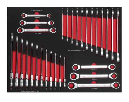 BIG30 30-Piece EVA Foam Tray Open-End Reversible Metric Locking Flex Ratcheting 72-Tooth Double Box End Ratchet Set