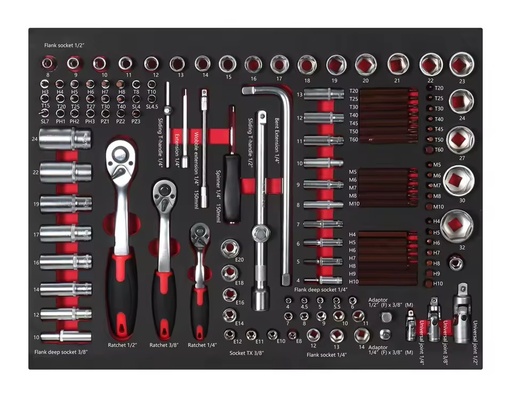 136PCS EVA Foam 1/2" 1/4"3/8"Sockets Mechanics Socket Wrench Auto Repair Mixed Set for Garage Workshop Trolley Tools Set