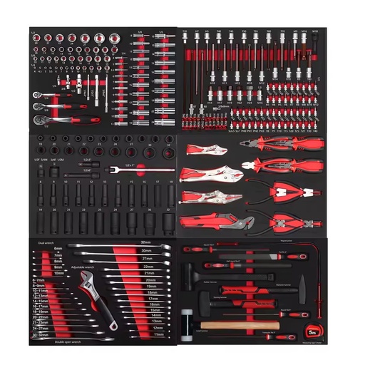 284 PCS Professional Auto Repairing Tools in Red EVA Foam Tray for Tool Trolley Automotive Repair Tools Garage Equipment
