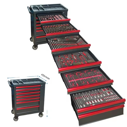 7 Drawer Tool Trolley with 273pcsEVA Foam Tool Set Heavy Duty Garage Tool Storage Cabinet for Mechanics Workshop Home Car Repair