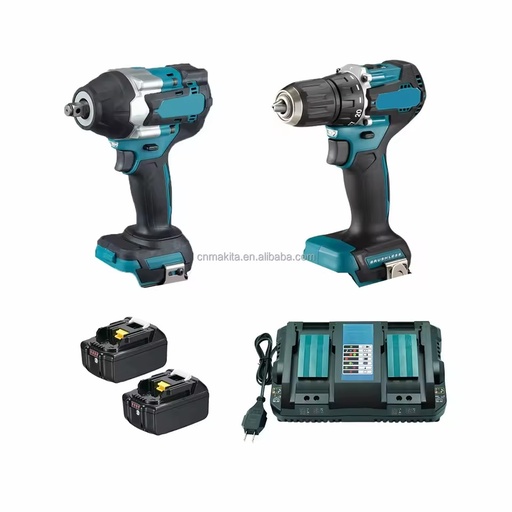 Cordless Drill Kit 18V Brushless Impact Wrench Drill Driver Combo Kit Fit Batteries, Full Set with 2 Batteries & Dual Charger