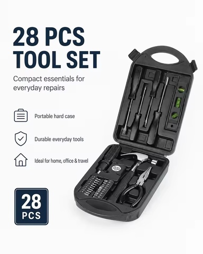 Hand Tool Set Portable Home Repair Tool Kit with Screwdriver Bits Hammer Pliers Level Ideal for DIY & Daily Maintenance