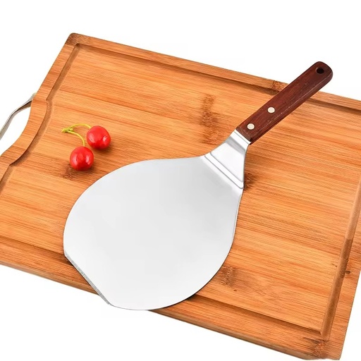 Stainless Steel Pizza Spatula Pizza Peel with Beech Wood Handle Round Design for Baking Homemade Pizza Bread & Pastry