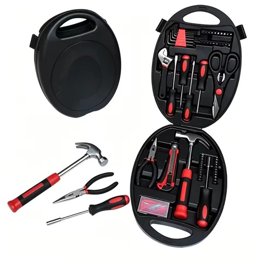 Portable Tool Kit with Hard Shell Case Hand Tool Set with Hammer Screwdriver Pliers Wrench Scissors for Home & Car Emergency