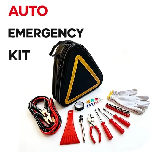 Car Emergency Tool Kit with Jumper Cables Screwdrivers Pliers Gloves Portable Auto Repair Kit for Car Breakdown Winter Rescue