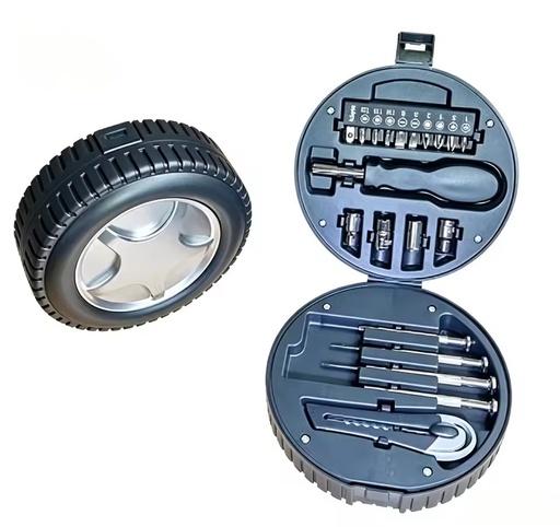 Tire Shaped Portable Hardware Tool Set Mini Hand Tool Kit with Screwdriver Set Bits Socket Box Cutter Utility Knife