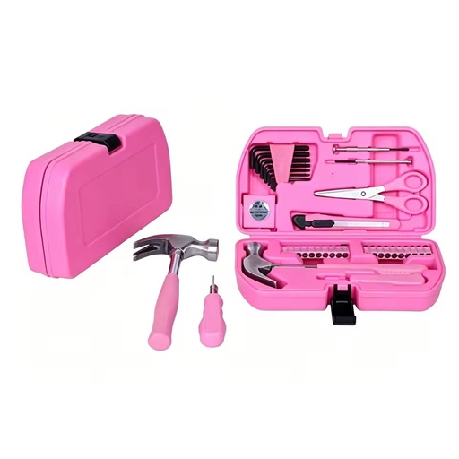 35Pcs Pink Tool Set for Women Ladies Essential House Hand Tool Kit with Claw Hammer & Screwdriver Bit Repair Tool Box Gift Set