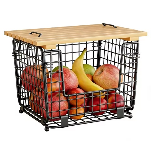 Wire Storage Basket Kitchen Stackable Metal Wire Kitchen Counter Organizer for Vegetables Potatoes Onions-Black Storage Rack
