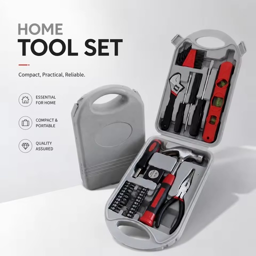 37PCS Compact Home Tool Set with Hammer Pliers Screwdriver Portable Blow Molded Case Household Tool Kit for Daily Maintenance