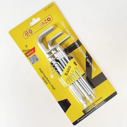 Beizhuo 9-Piece Spherical Hand Wrench Set with Allen Keys No. 45 Steel Model 93011 Kit