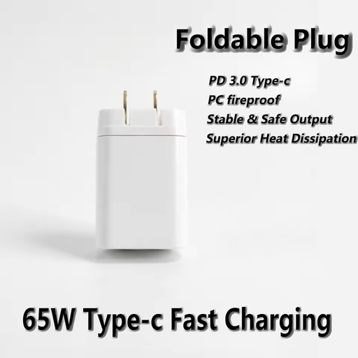 65W Type-C USB-C PD3.0 Fireproof Interchangeable Plug Universal Fast Charger with 5V/3A Output for