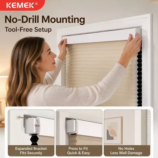 Rechargeable No Drill Cordless Day Night Blackout Honeycomb Blinds Custom Size for Home, Cellular Shades
