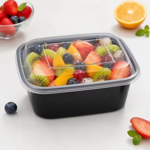 Large Capacity 1000ml Square PP Reusable Microwavable Food Container with Lid-Customizable Logo & Packaging