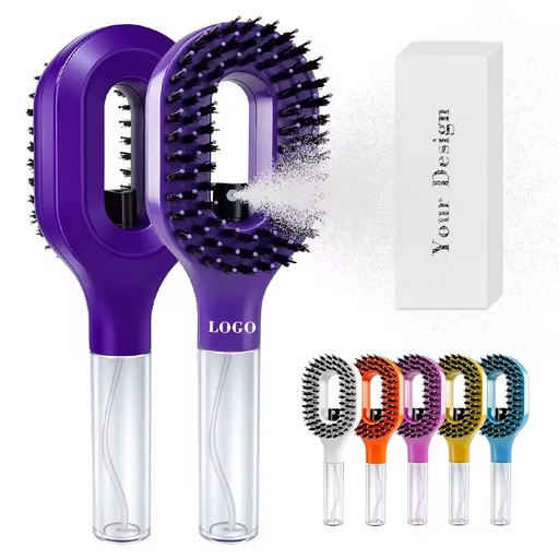 2-in-1 Frizz Control Mist Hair Brush Portable Spray Comb Brush Built-in 50ml Water Mister Detangler Hair Brush with Water Spray
