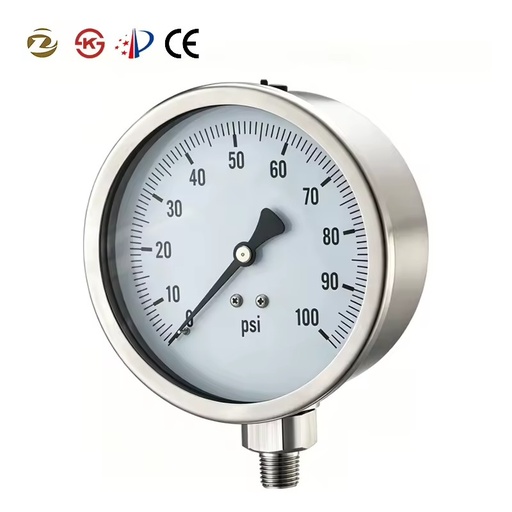 Lower Mount Stainless Steel 316L Bourdon Tube Shockproof Pressure Gauge Dual Scale 1.0%/1.6% Accuracy Custom Range ZHONG XIN