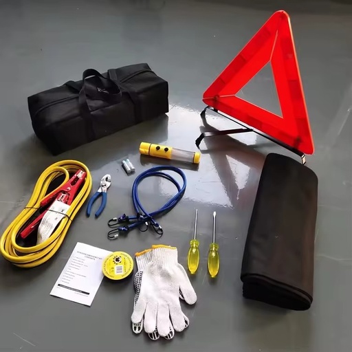 Essential Heavy Duty Car/Truck Emergency Tool Kit with Booster Cable and Warning Triangle
