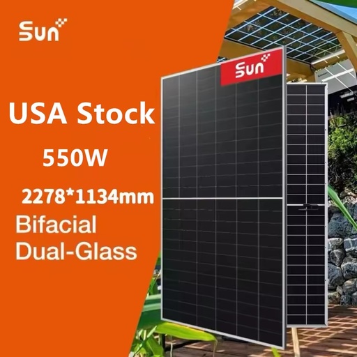 550W Dual Glass Monocrystalline PV Module Solar Panel with Half-Cut Design Tier 1 Manufacturer Warehouse