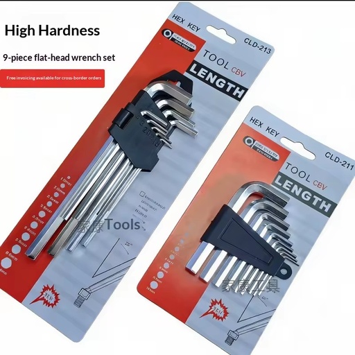 Flat-head Nine-Piece Hex Key Set L-Shaped Short and Long Hex Keys for Cross-Border Use Hardwear Hand Tools