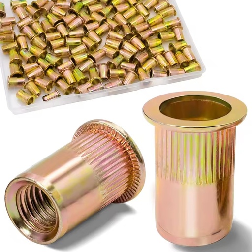 Flat Head Class 8.8 Zinc-Plated Carbon Steel Knurled Body Right Hand Thread Rivet Nuts for DIY Home Projects Car Repairs