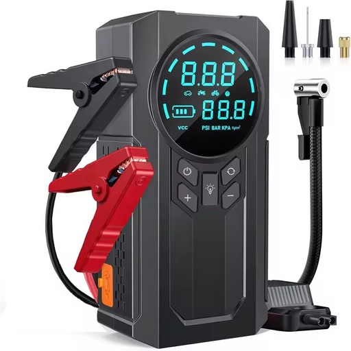 2025 Wholesale New 12V Car Air Pump With Emergency LED Light Portable 8000mAh Jump Starter Battery Tire Inflator
