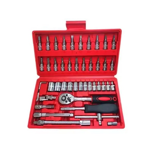 46-Pieces Multi-Functional Metric Drive Socket Wrench Set DIY Auto Repair Tool Kit Case Hand Tools 1/4" Small Socket Wrench Set
