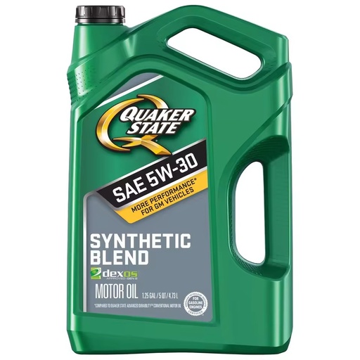 Quaker State 5W-30 5-Quart Synthetic Blend SAE Certified Motor Oil Premium Automotive Lubricant Anti-Wear Properties Made 1