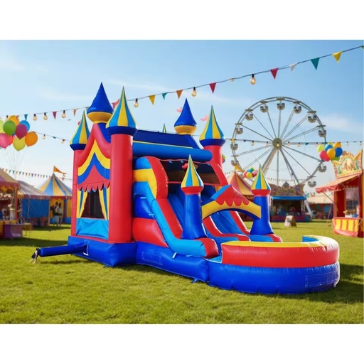 Warehouse Ready Ship Commercial CE Lead-Free Waterproof Fireproof PVC Inflatable Water Slide Bounce House Castle Combo