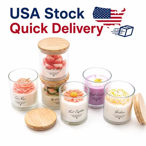 AIKUN Stock Handmade Soy Wax Candle Flower Shaped Glass Jar Long Burning Scented Candle for Christmas Gift