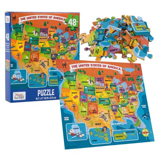 The Jigsaw Puzzle Factory 48-Piece Model 49148 Map Jigsaw Puzzle-Fun Educational Puzzle for Kids and Adults