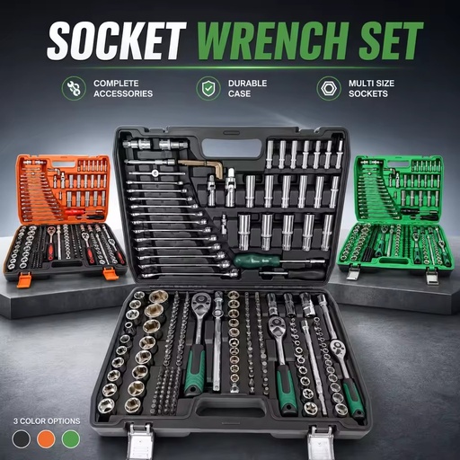 Machine & Auto Repair Combination Socket Ratchet Wrench Set with Plastic Case