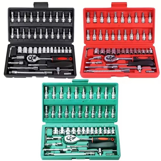 High Quality 46 Pcs 1/4 DR Car Repair Tool Box Spanner Chrome Vanadium Hand Tools and Ratchet Wrench Socket Set