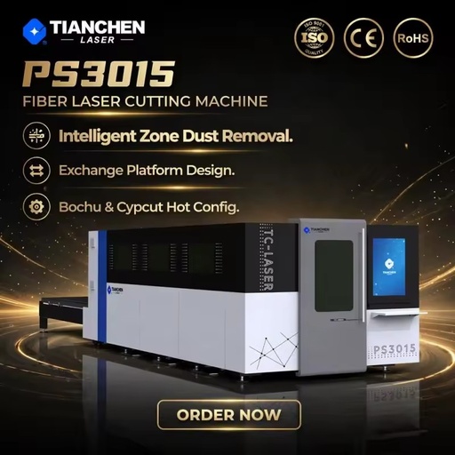 PS3015 Precision CNC Fiber Laser Cutting Machine Double Exchange Platform Cypcut Control Bochu Head Yaskawa HIWIN Configuration