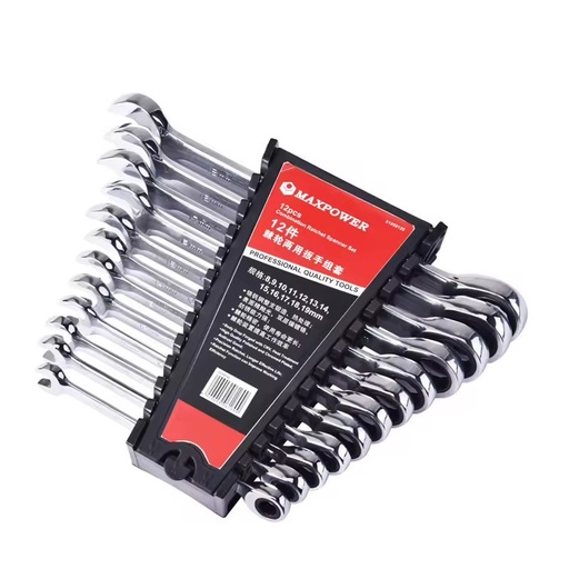 Silver Industrial Grade 12 Pcs Combination Ratchet Spanner Set
