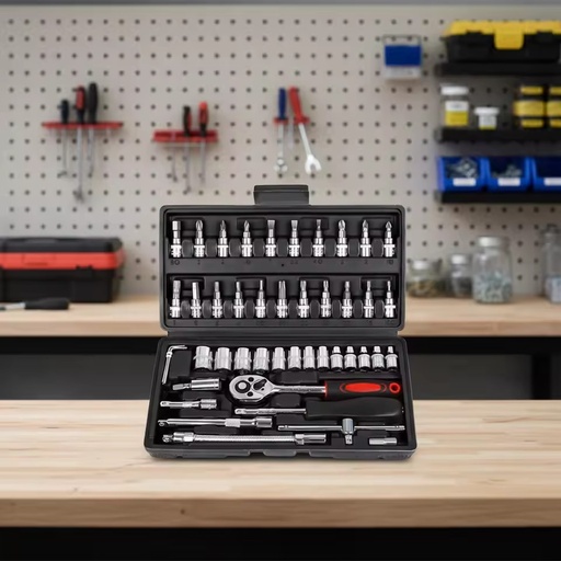 46pcs Car Repair Spanner Tool Box Universal Hardware Hand Tools Ratchet Wrench Socket Sets