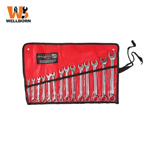 Roll-up Pouch 14pc Metric Combination Wrench Set Anti-Rust Steel, Portable Tool Kit for Mechanics & DIY