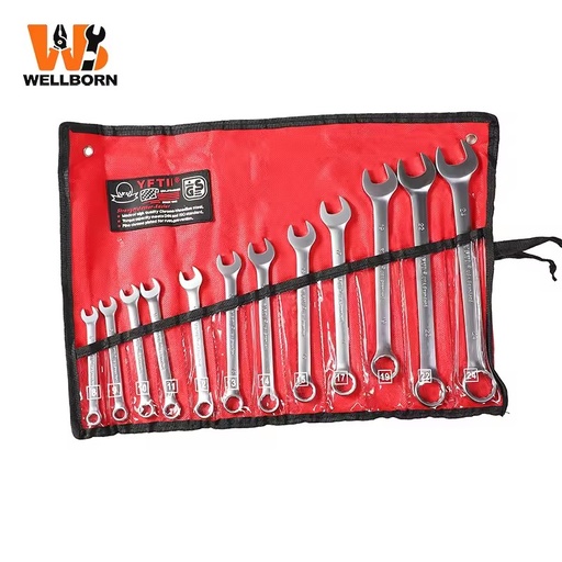 Wholesale 12pc Professional Combination Wrench Set with Roll-up Organizer, Anti-Rust Finish for Industrial Maintenance