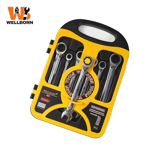 Double End Slender Shaft Reversible Design 7pcs Ratcheting Wrench Set Reversible Design High Torque Transmission for Repair