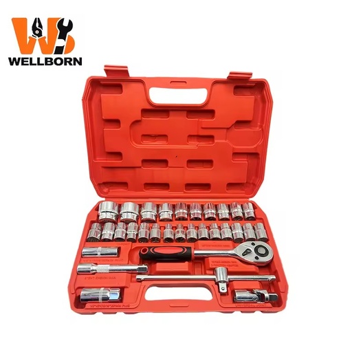 32Pcs 1/2" Drive Socket Wrench Set- Ratchet Wrench Set with Extension Bar, Universal Joint & Sliding Bar, CR-V Steel Tool Kit