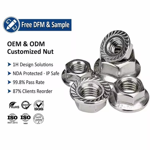 DIN 6923 Hex Flange Nut Stainless Steel 304 A2-70 A4-80 SS304 SS316 Hexagon Flange Lock Nut With Serrated