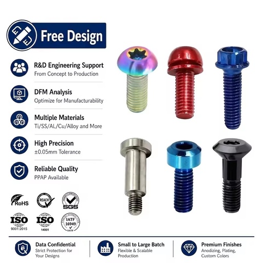 Custom Titanium Bolt M6 12 mm 1-1/4 Raw Disc Red Burning Blue Heat Treated Rainbow Button Socket Cap Torx Hex Head Screw Bolts