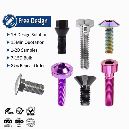 High Temperature Plain Bolt M3 M6x16 M7x24 X32 14x1.5 12mm 1/4 Inch Shallow Dirt Bike Linkage Allen Countersunk Titanium Bolts