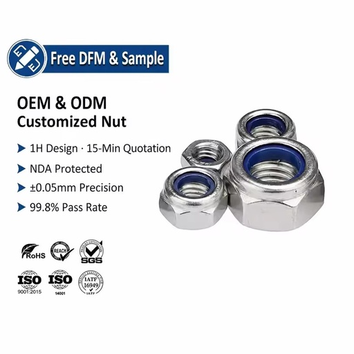 Anti-Loosening Nylon Hex Lock Nut Stainless Steel 304 Blue Ring High-Strength Corrosion-Resistant Grade A2-70 Insert DIN985 Nut